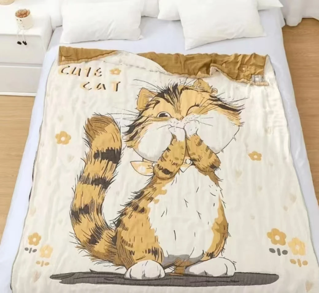 120*150cm纱布泡芙被 俏皮猫