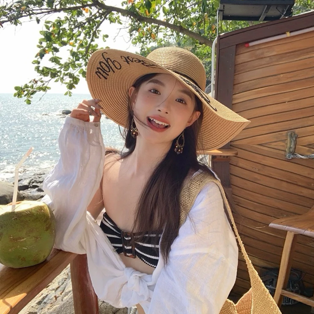 『原创款』字母刺绣大檐草帽子女海边度假防晒遮阳度假沙滩帽夏季