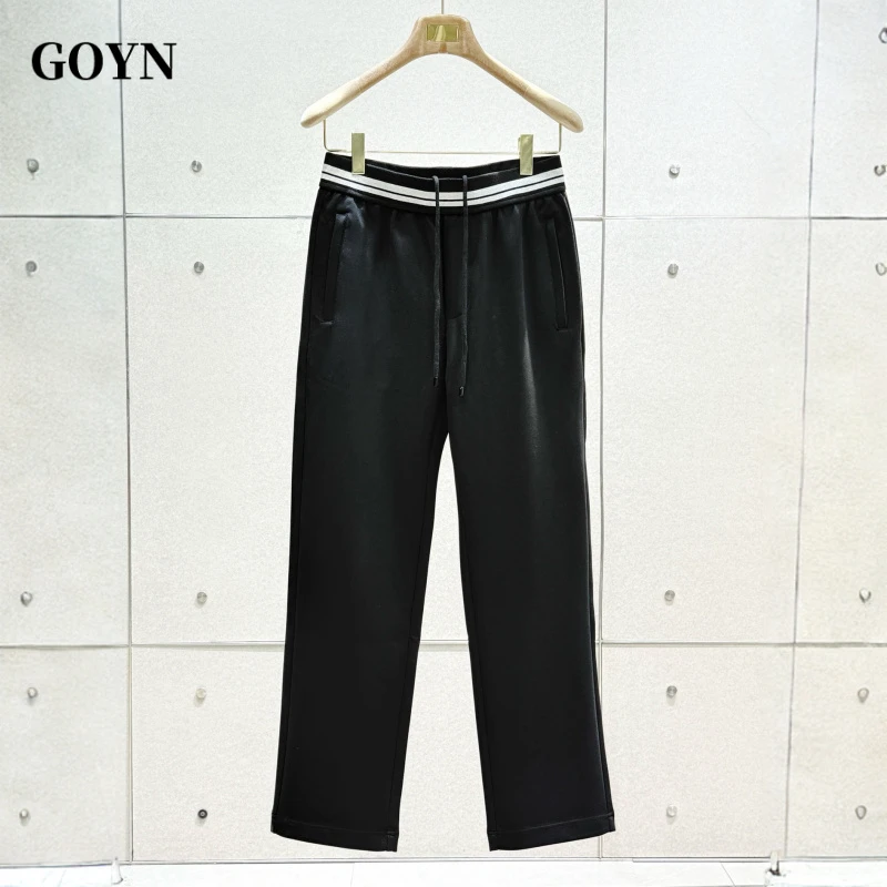 GOYN秋季新款高级感男士透气休闲裤潮牌条纹简约男装垂感直筒裤子