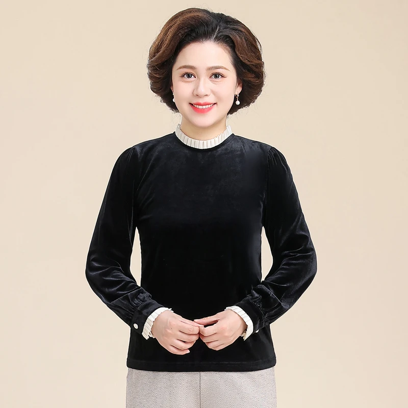 2025新款中老年女装秋装长袖T恤时尚百搭圆领打底衫秋季上衣女款
