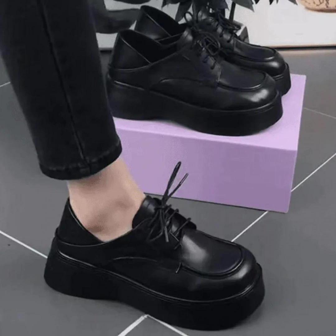 春季新款2025洋气圆头厚底百搭娃娃头英伦风系带松糕底时尚小单鞋