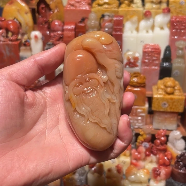 寿山石印石手把件