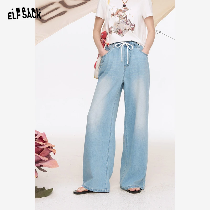 0025【金拐子】妖精的口袋浅色阔腿水洗牛仔裤女夏季新款百搭宽松