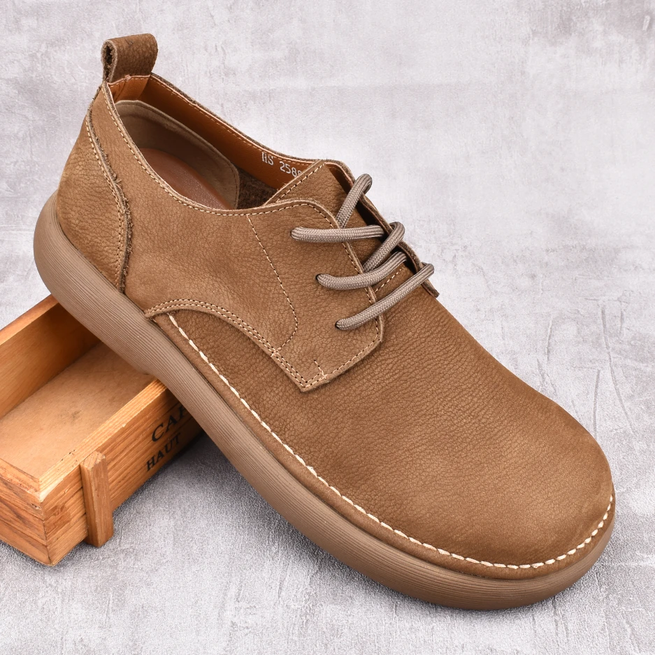 男士新款头层牛皮男鞋大头宽脚复古百搭透气软底软皮冬季皮鞋真皮