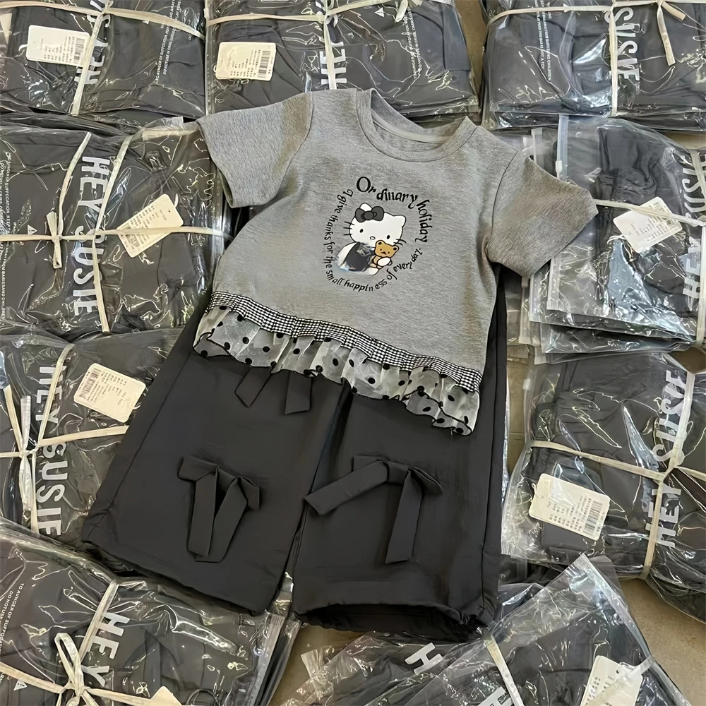 女童夏装套装25新款网红儿童洋气上衣女宝宝蝴蝶结休闲裤两件套潮