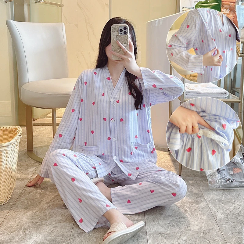 孕妇绵绸睡衣女夏季薄款产后哺乳衣棉绸人造棉月子服长袖喂奶套装