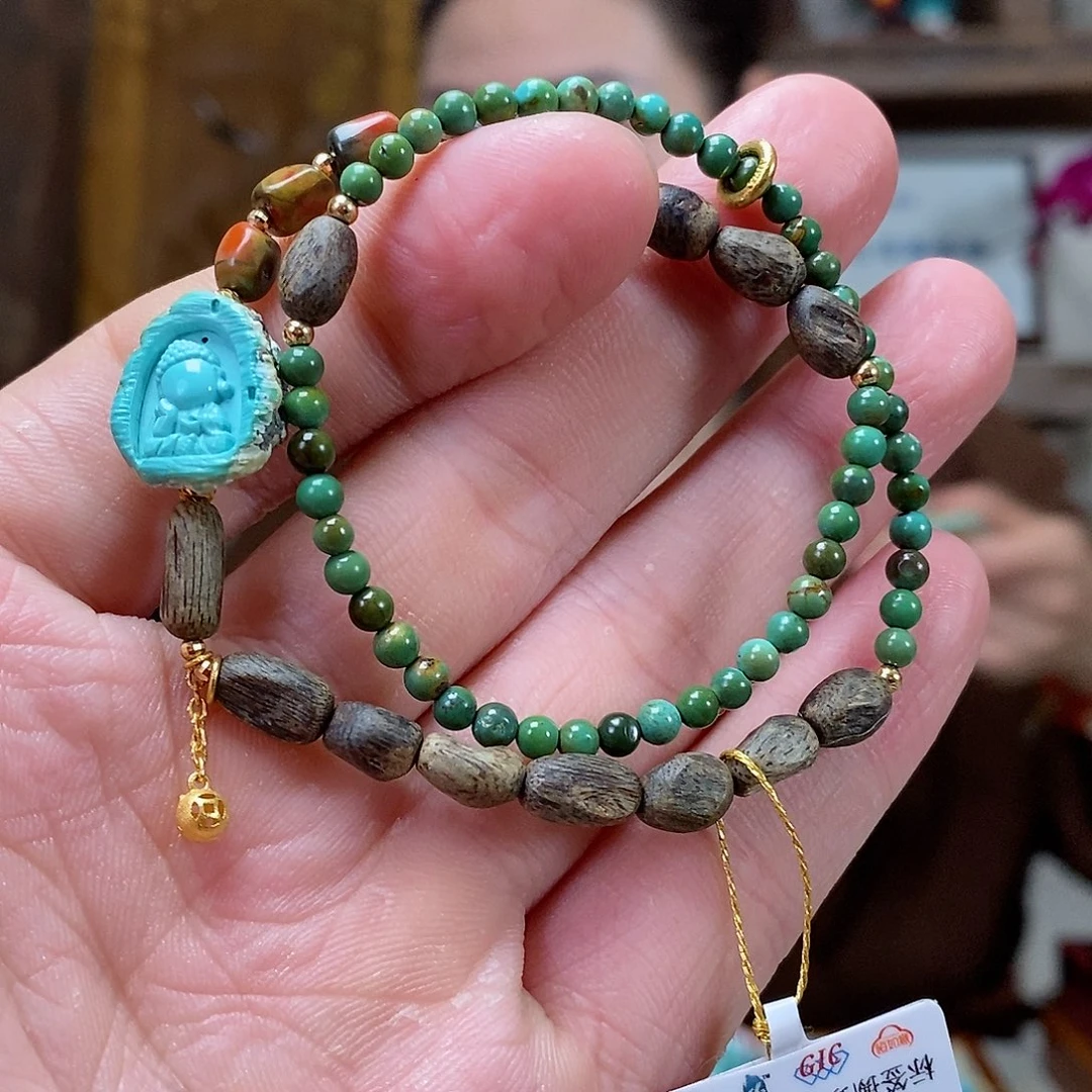 绿松石珠宝奇石18K金镶嵌