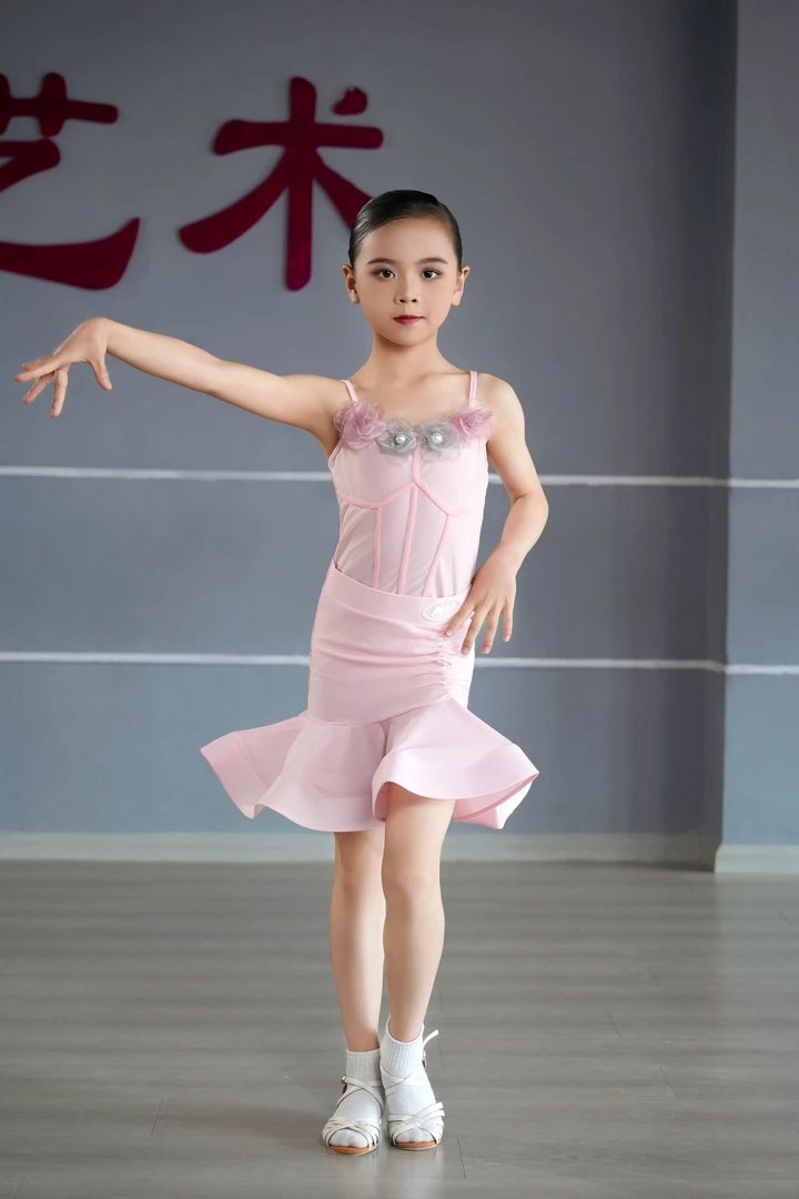 夏季新款少儿拉丁舞吊带包臀训练服适合恰恰伦巴牛仔舞舞服舞蹈服