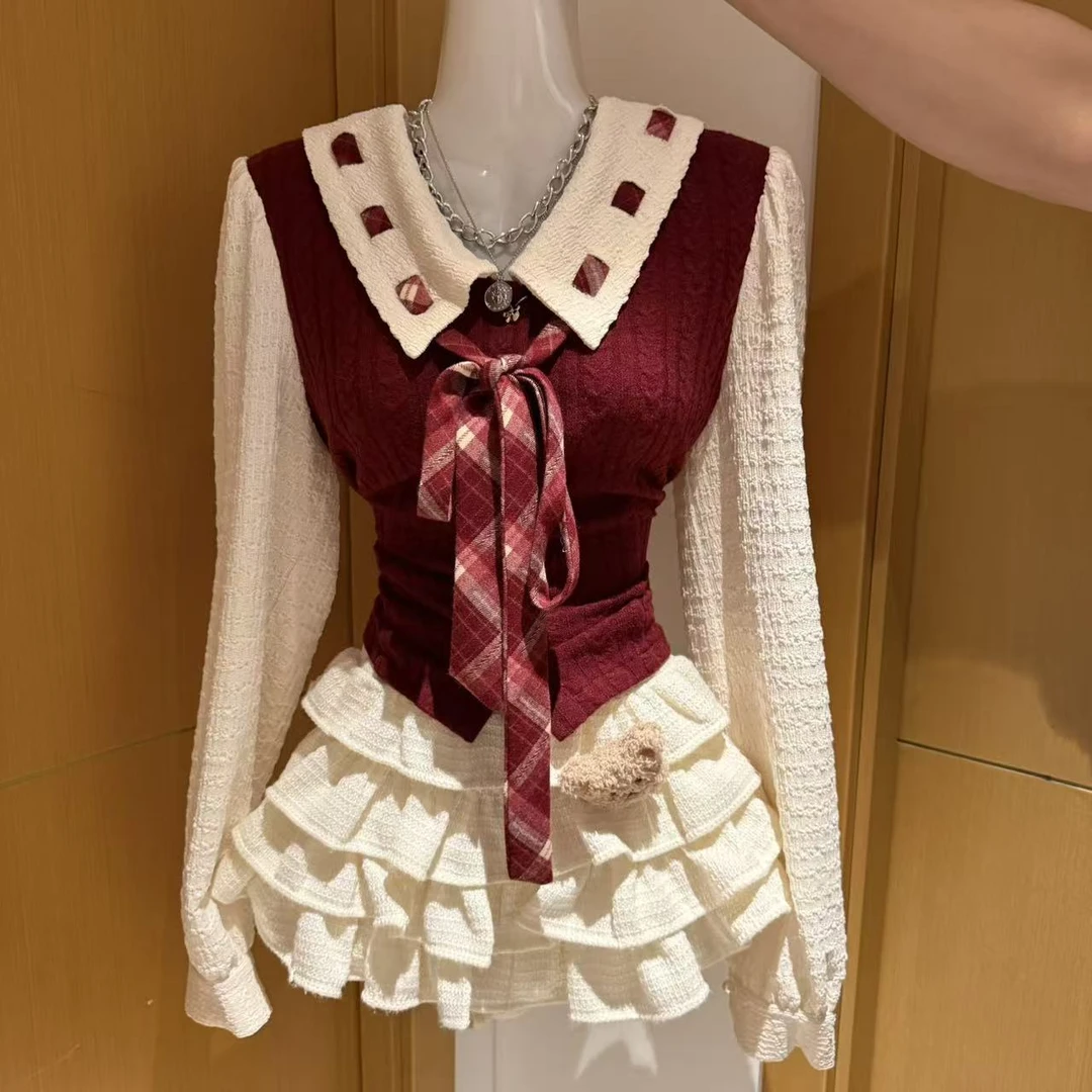 MUA家红果奶芙纯欲上衣杏色短裙