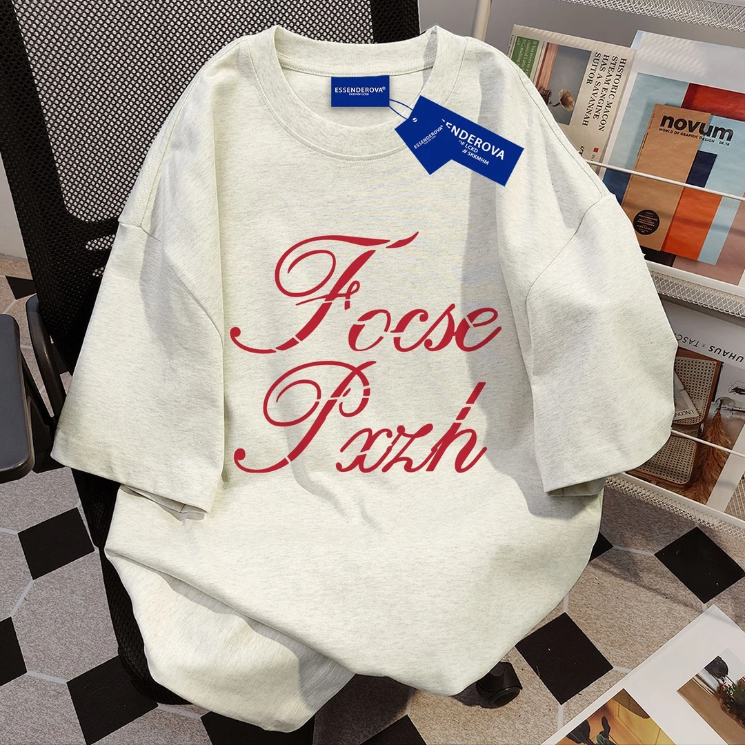 100%纯棉简约慵懒设计圆领短袖t恤女夏季宽松百搭情侣上衣男ins