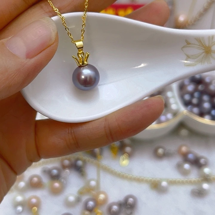 合金淡水珍珠紫珠素皇冠吊坠