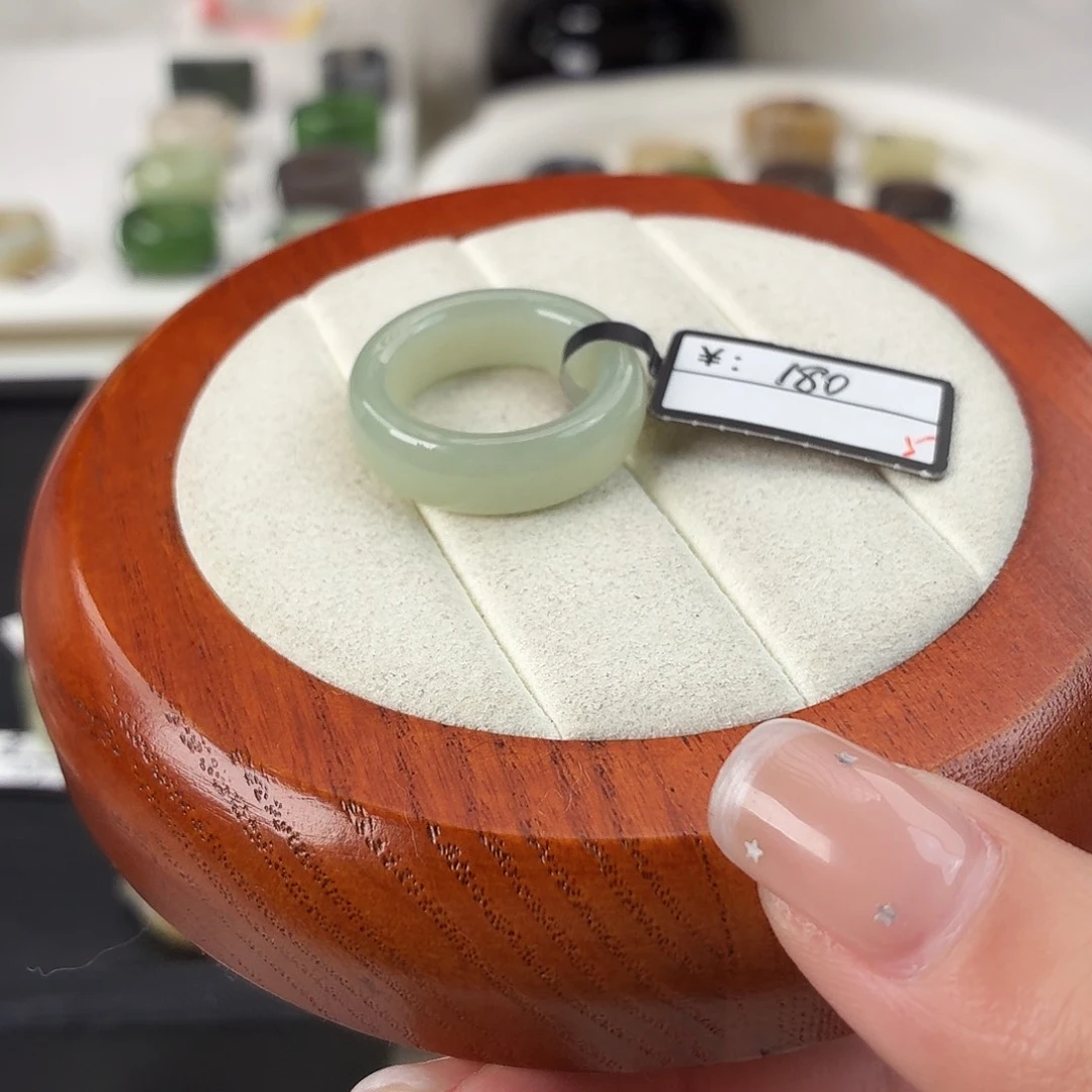 和田玉未镶嵌戒指Q53奶蓝轮胎内径17.8