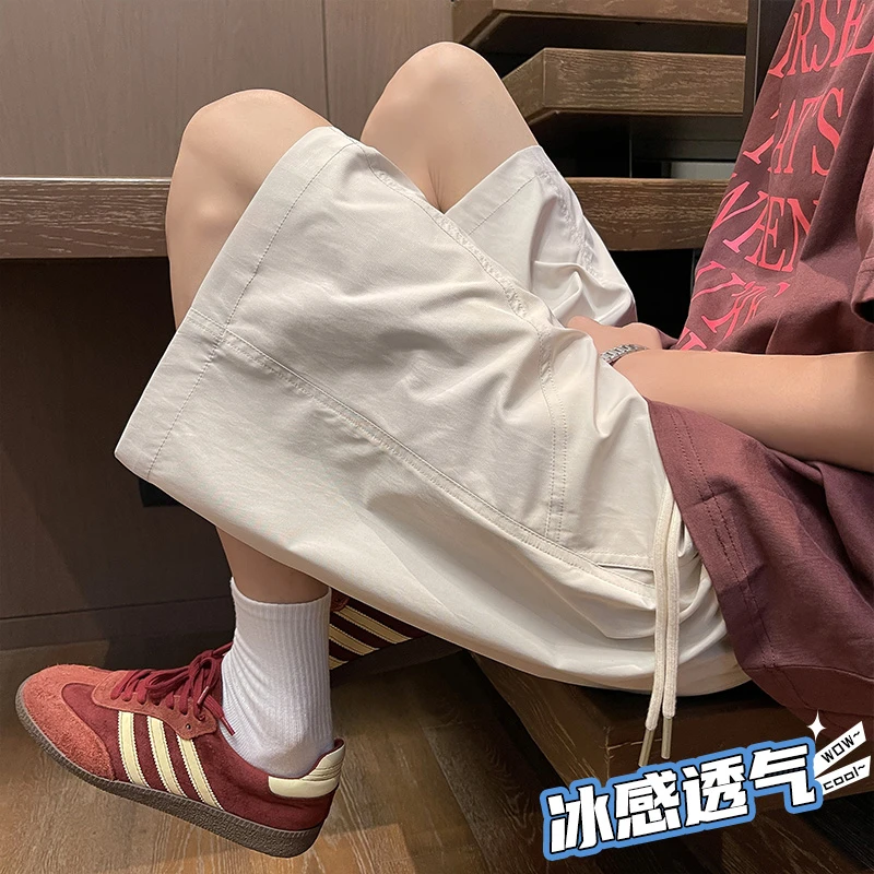 玛斯柏美式斜切运动短裤男士夏季薄款冰感五分裤速干休闲情侣裤子