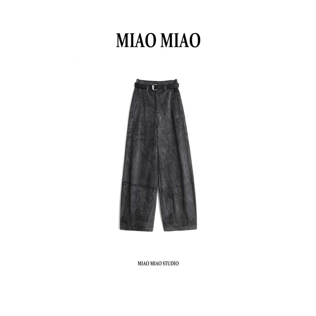 【昭霖】徐淼淼冬季穿搭复古感弯刀版型微阔轻水洗休闲裤NY1718