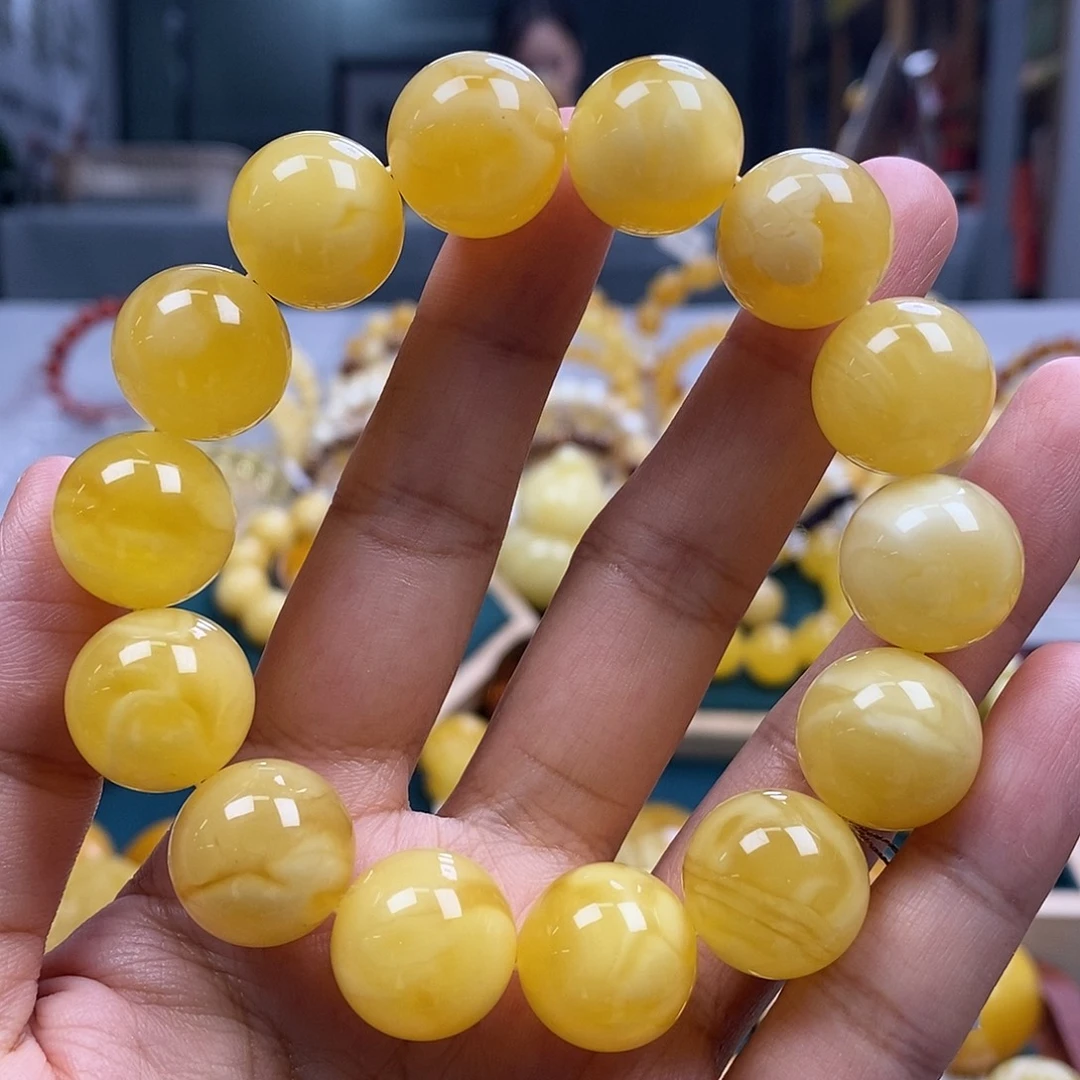 琥珀未镶嵌珠宝奇石16+白花蜡圆珠36.06