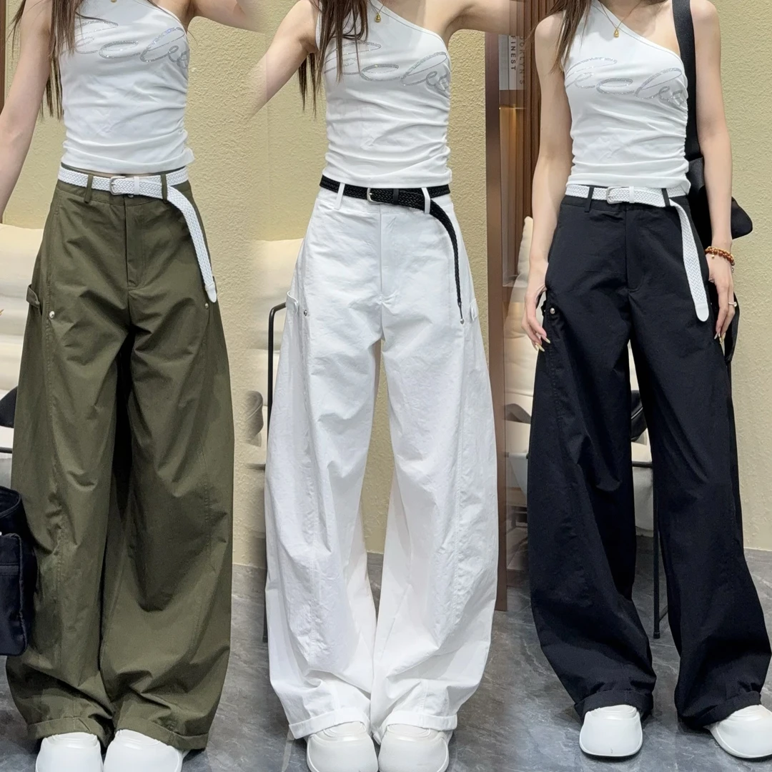 欧货直筒拖地工装裤2025夏季韩版高腰百搭显瘦阔腿休闲裤女25169