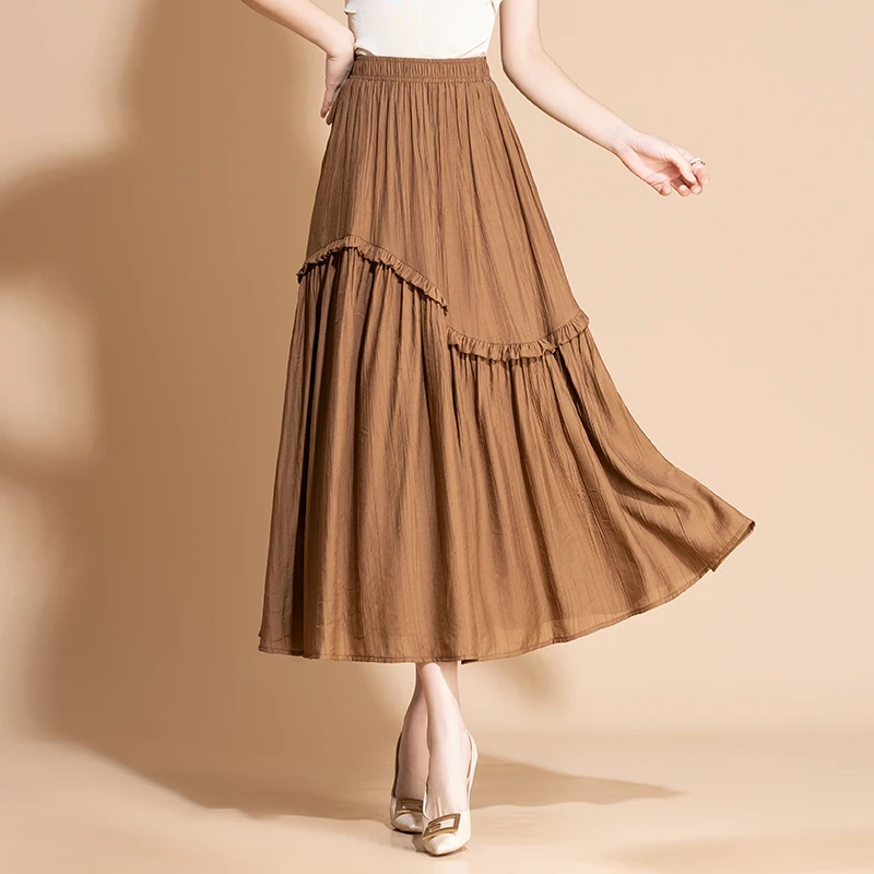 拼接时尚洋气百搭松紧高腰半身裙2025秋冬新款韩版中长款休闲裙秋