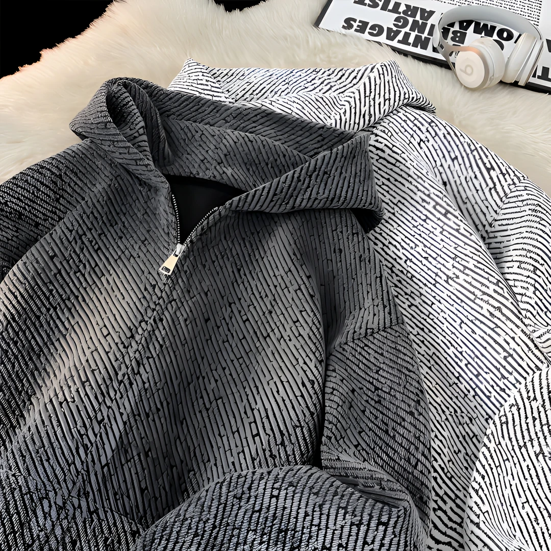 潮流条纹连帽卫衣男2025秋季港风休闲宽松大码百搭开衫卫衣外套男