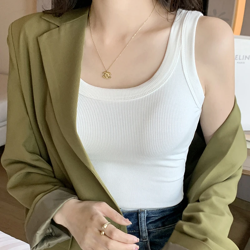 醉梓菡小吊带背心女夏薄款外穿宽带工字螺纹美背上衣内搭打底衫