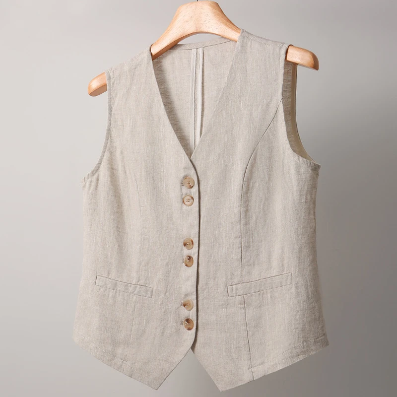 高端老钱风麻料西装马甲女春夏新款宽松外穿无袖马夹背心上衣