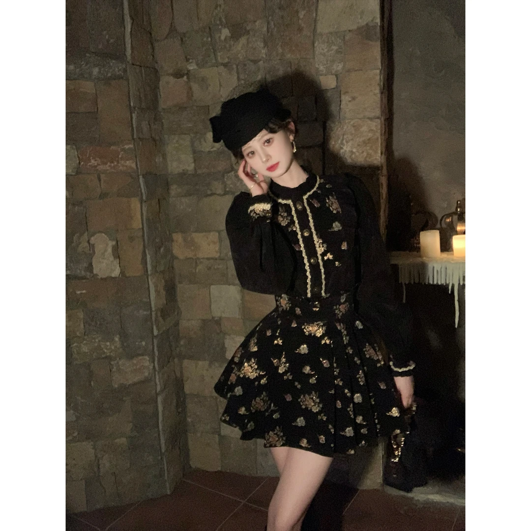 一生罗曼【鎏金玫瑰】法式复古设计感小众上衣秋款女长袖衬衫Y5636