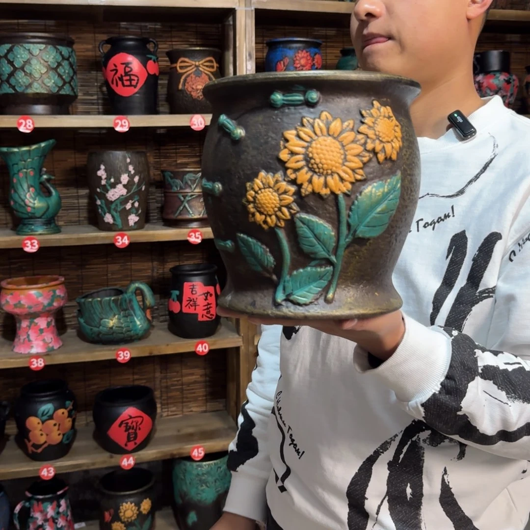 带孔高端浮雕花盆高度+口径21-21