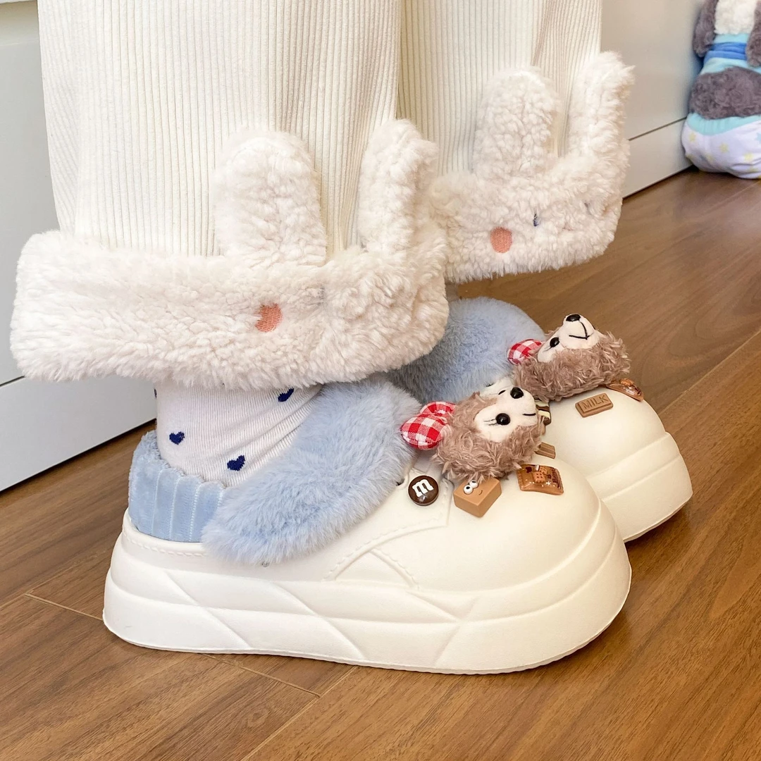 冬季洞洞鞋棉鞋女冬外穿居家eva室内包头厚底防滑学生宿舍棉鞋子