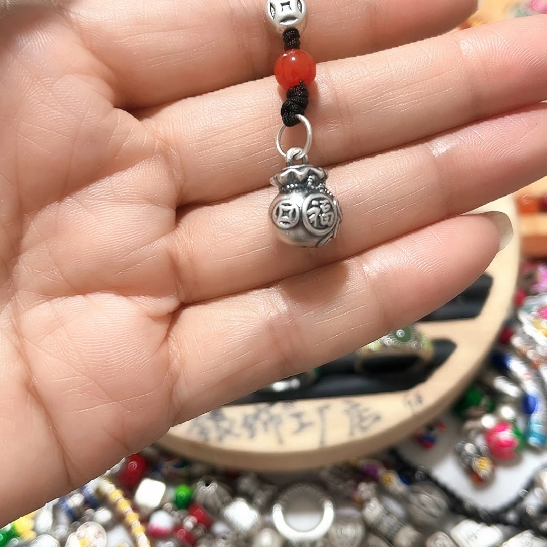 珐琅吊坠足银福袋子