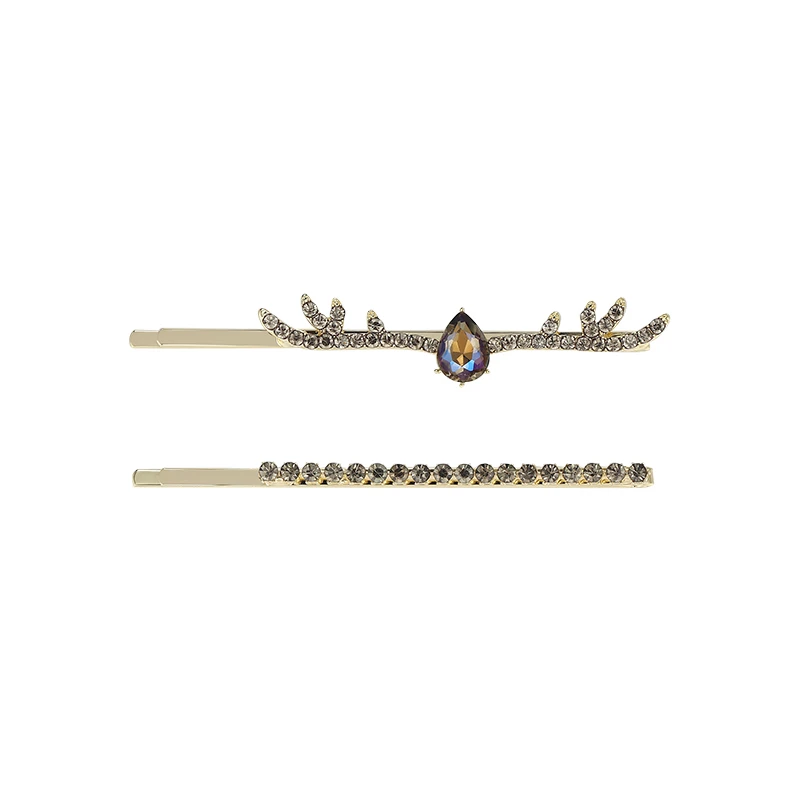 ale发饰头饰 2件 灰色麋鹿一字边夹时尚百搭简约钻发夹4120808