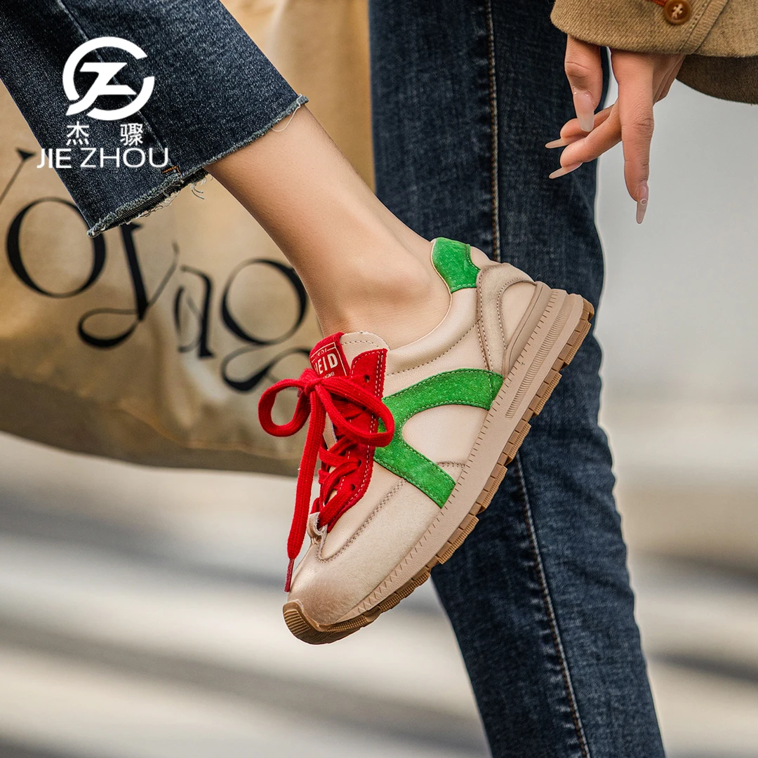 杰骤春秋欧洲站厚底轻便老爹鞋女真皮复古旅游鞋轻便运动休闲女鞋