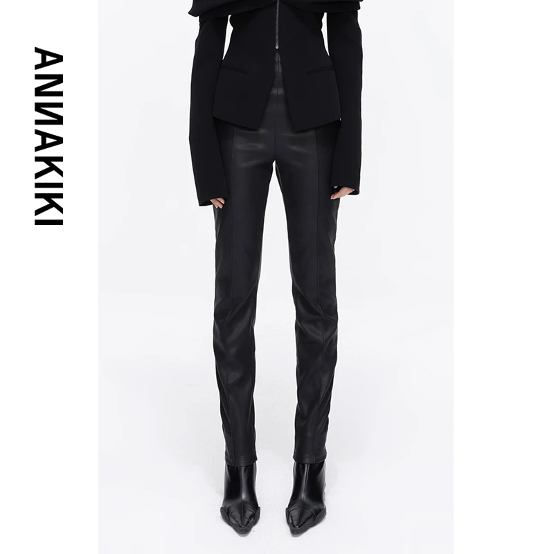 ANNAKIKI  高腰紧身皮裤 3D4C1233H686