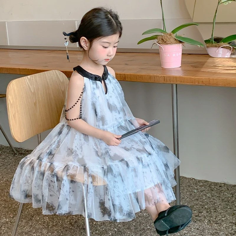 女童连衣裙2025新款洋气宝宝夏季无袖公主裙儿童夏装女孩网纱裙子