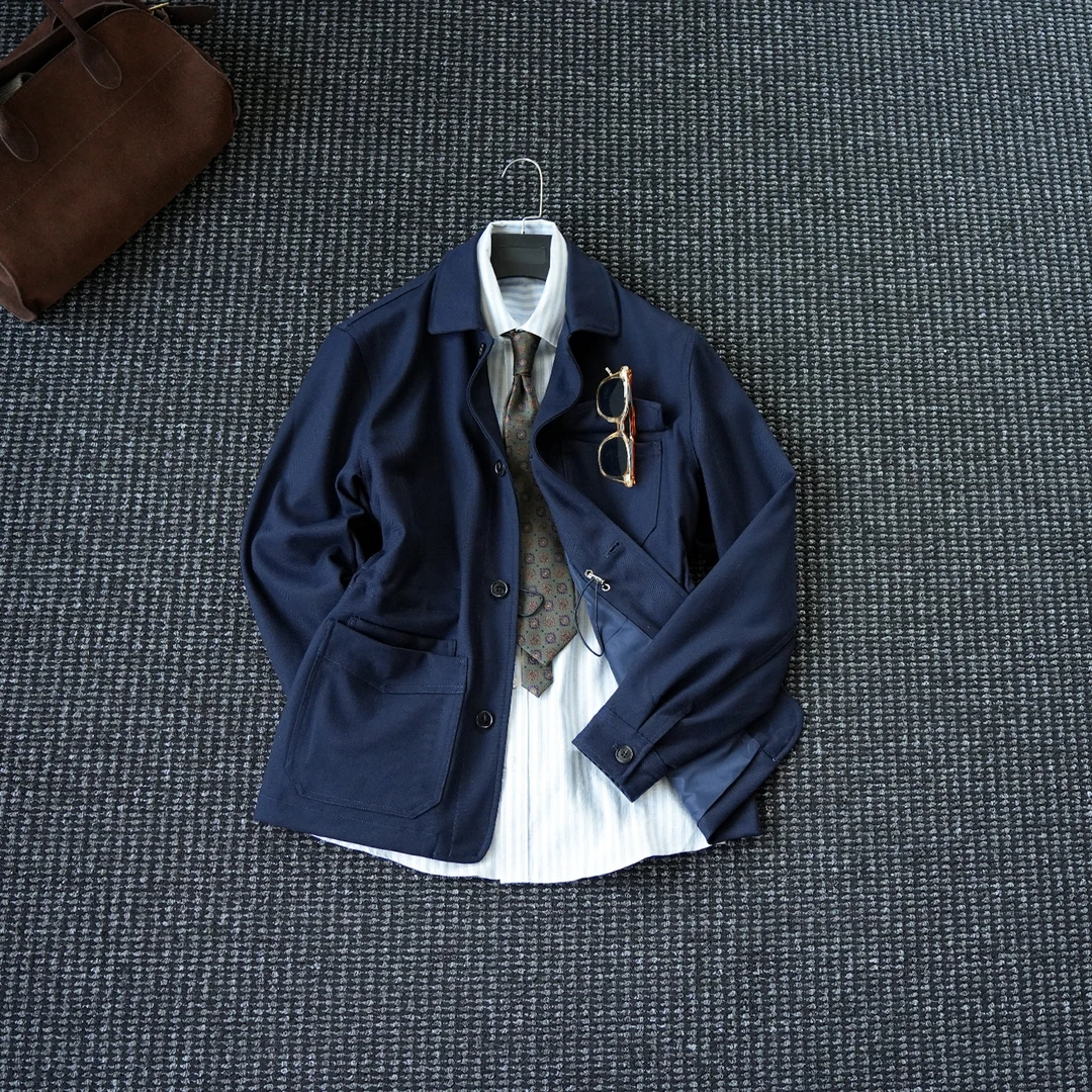 CssuGent原创高定人字纹复古绅装猎装夹克男绅士优雅收腰老钱外套