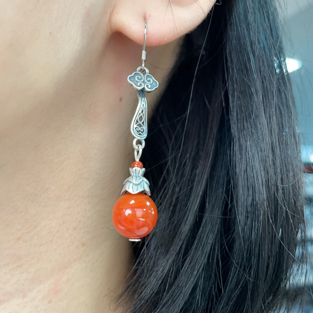 九乐11m南红如意棒耳环