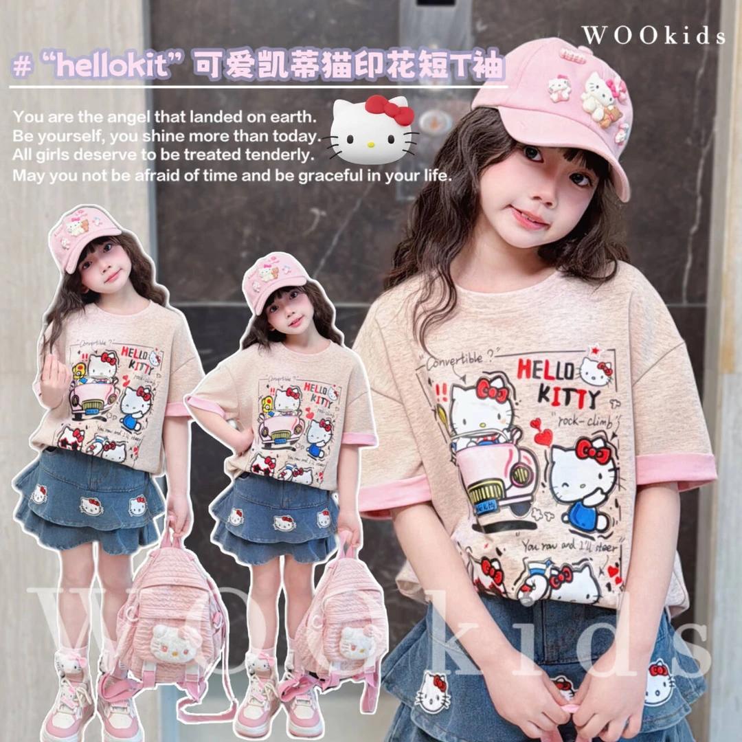 现货-WOOkids8 【度假猫咪】亲子兄妹童装高定短袖T恤 W25020505