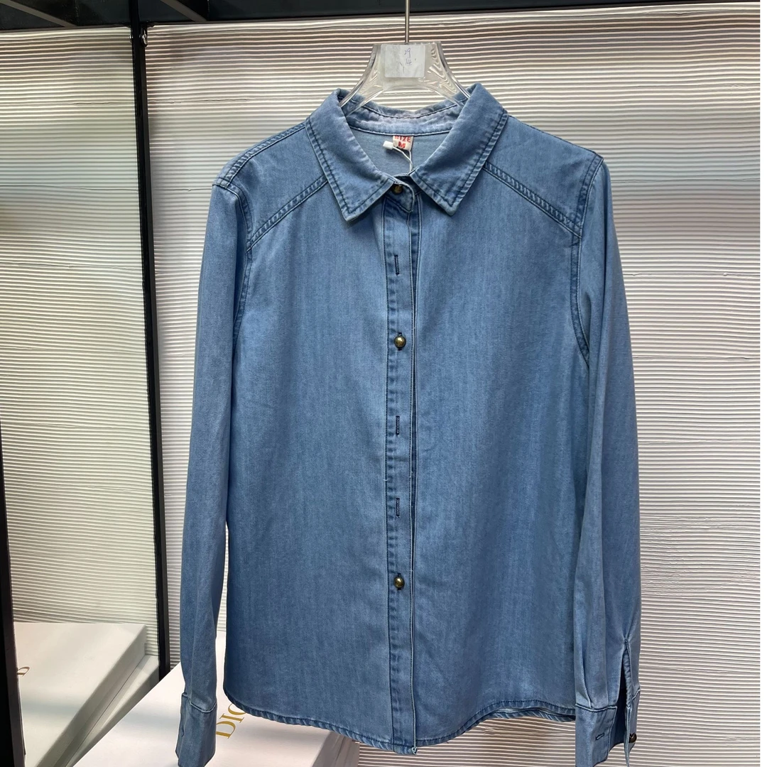 140#叠穿设计感小众牛仔衬衫女2025春季新款蓝