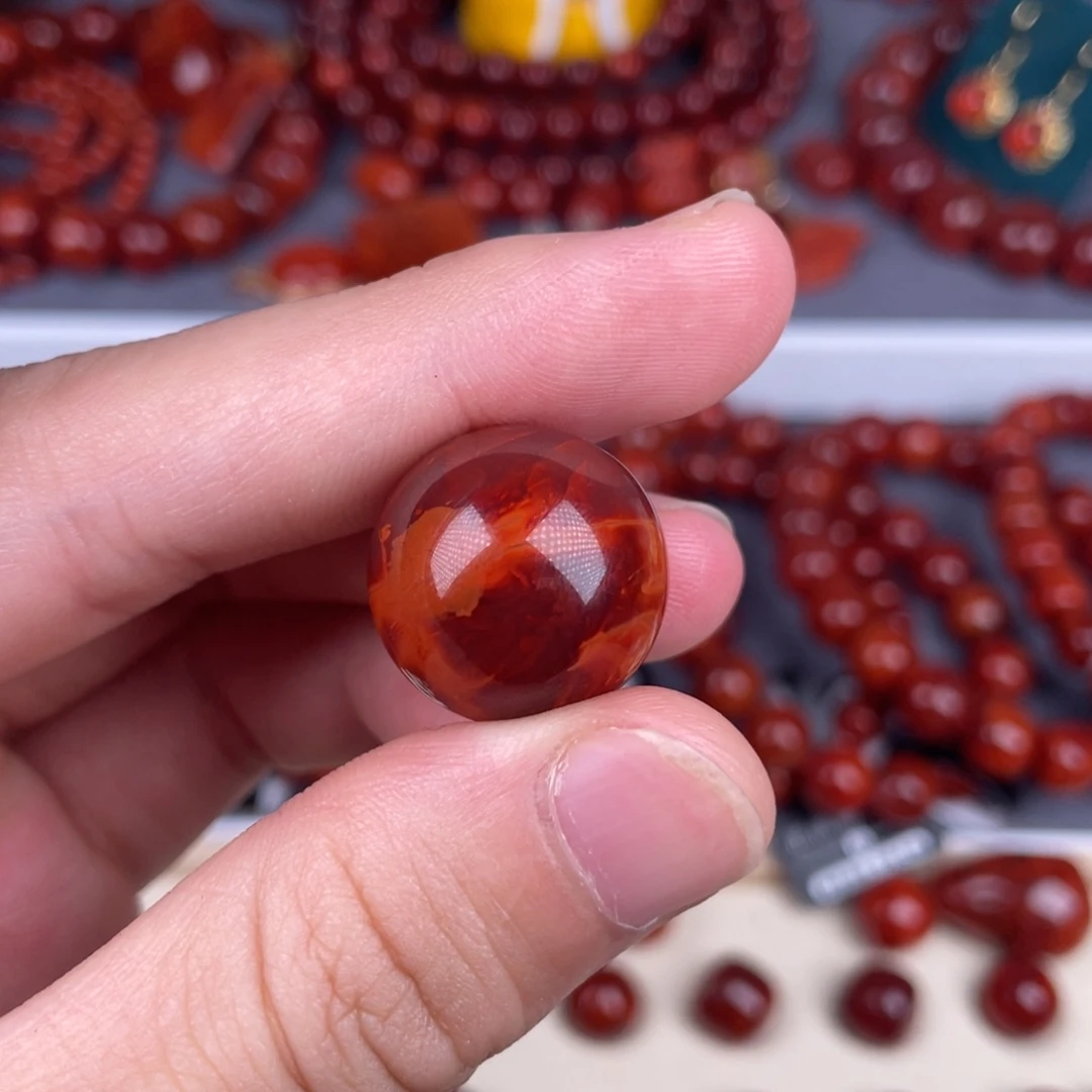 ****i南红玛瑙未镶嵌其他19mm瓦西牛血红火焰纹原矿单珠