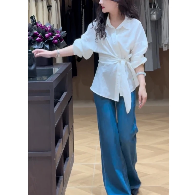 法式气质绑带收腰长袖衬衫女2025秋新款不规则设计感气质上衣