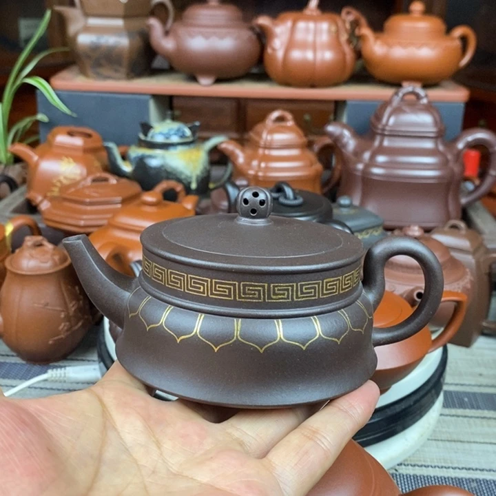 茶壶紫砂禅玉260cc原矿老紫泥描金丝特价