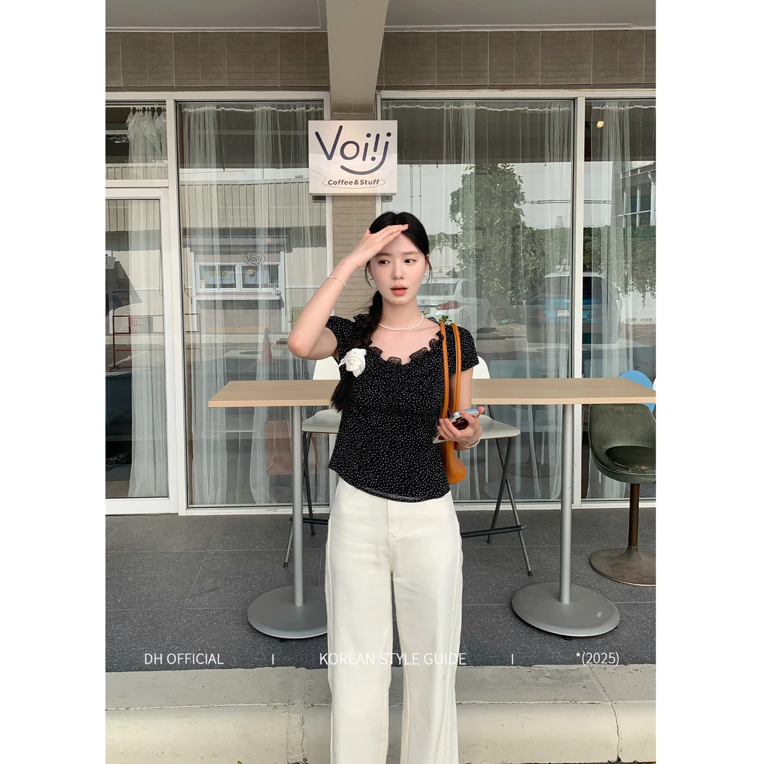 DH OFFICIAL 大花【灵动缪斯 Muse】复古法式设计感木耳边气质小衫