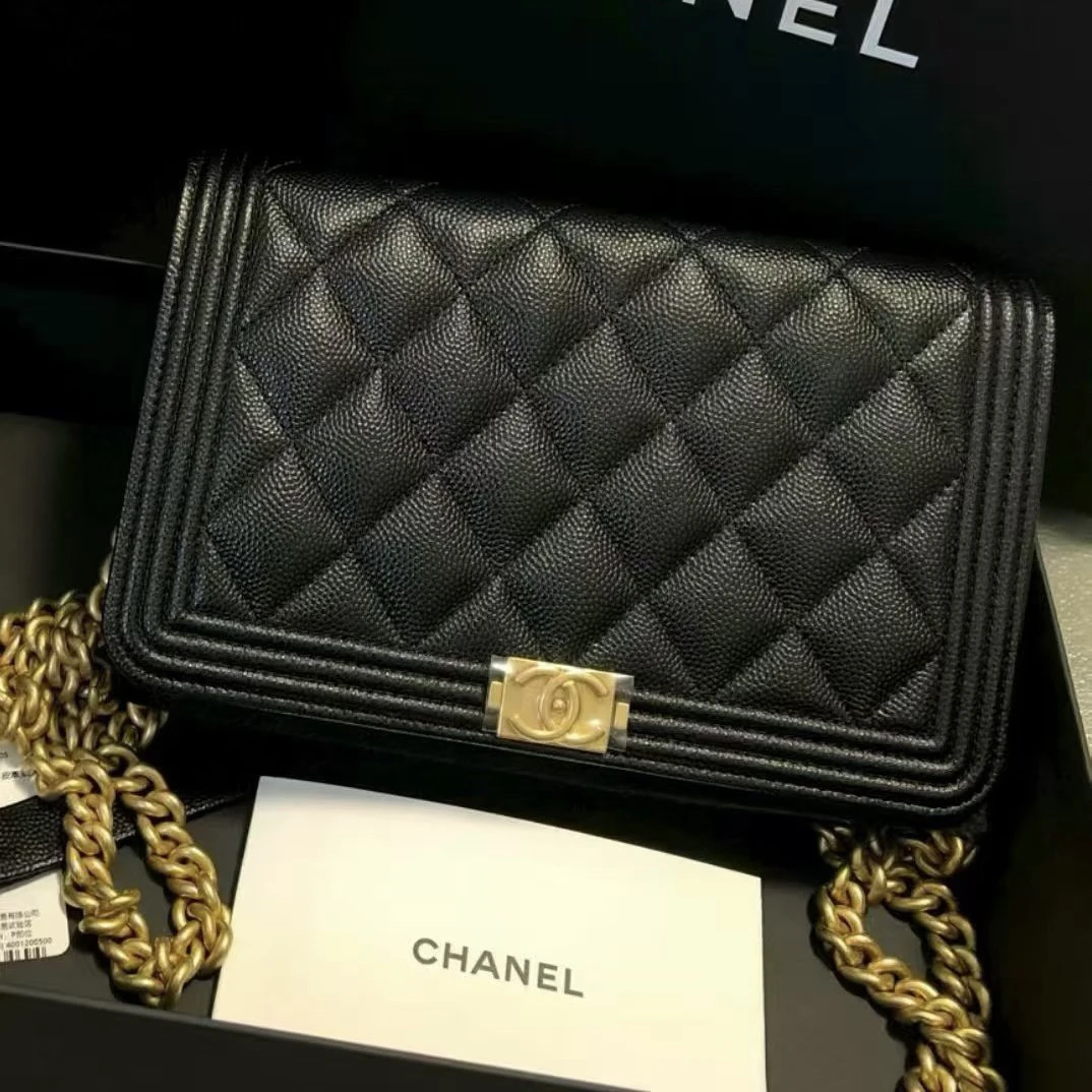 未使用 Chanel/香奈儿 Leboy woc 黑金 22年芯片款 荔枝皮斜挎包