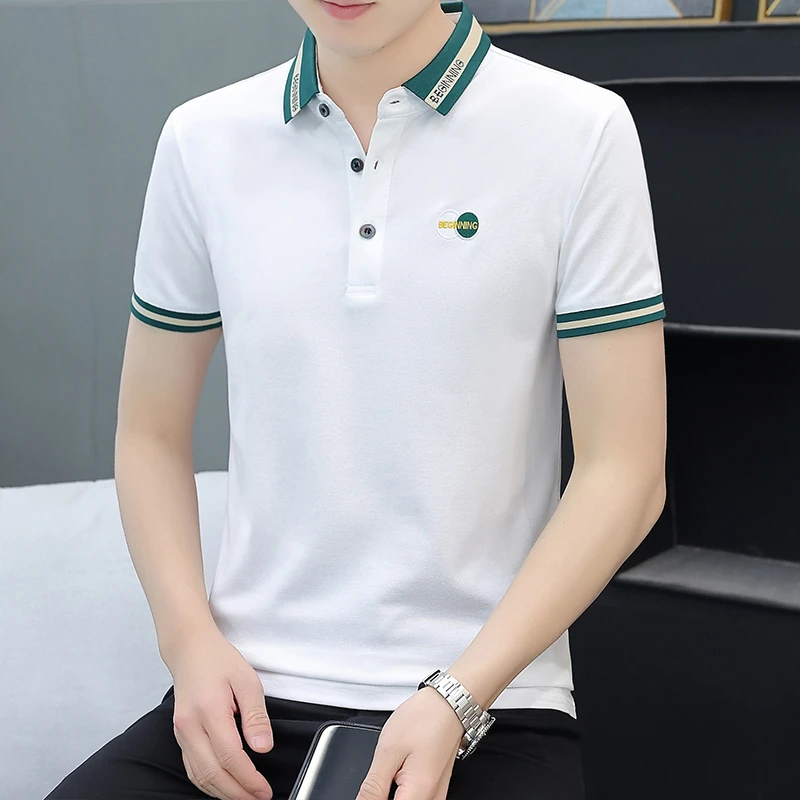 【珠地棉】男士短袖t恤男装翻领半袖T恤男POLO衫刺绣上衣服体恤衫男