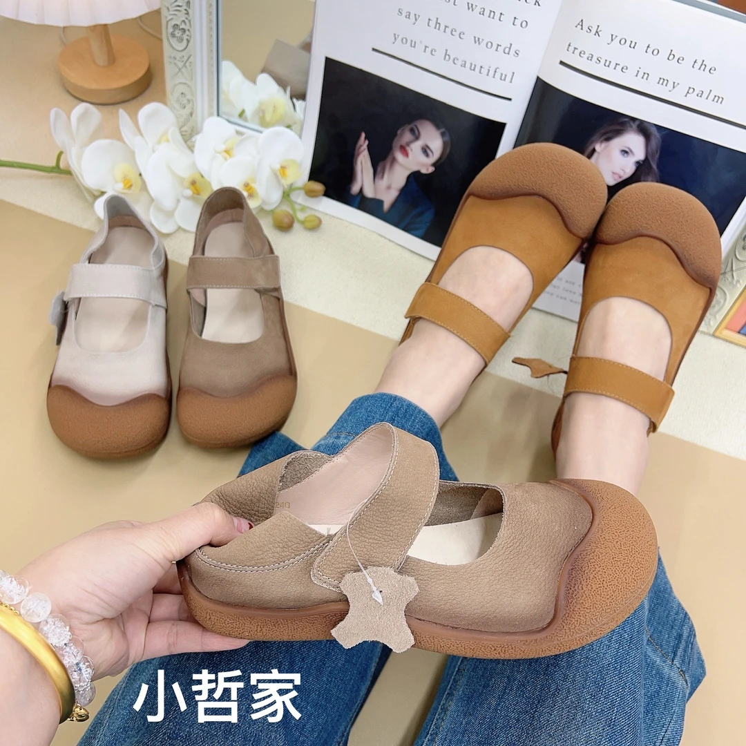 71153韩版春夏款真皮平底圆头复古舒适百搭休闲时尚透气女鞋单鞋