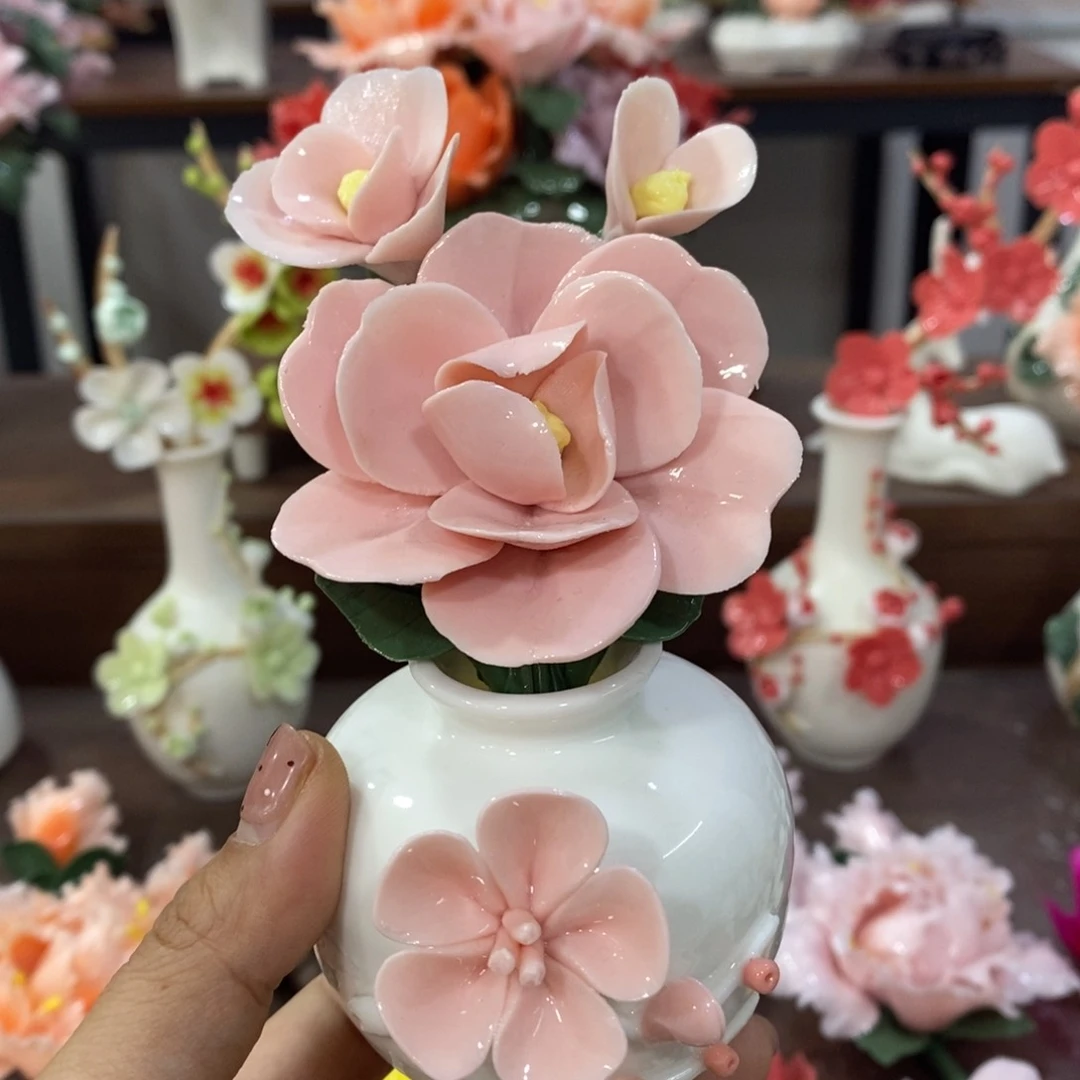 摆件陶瓷手工花摆件