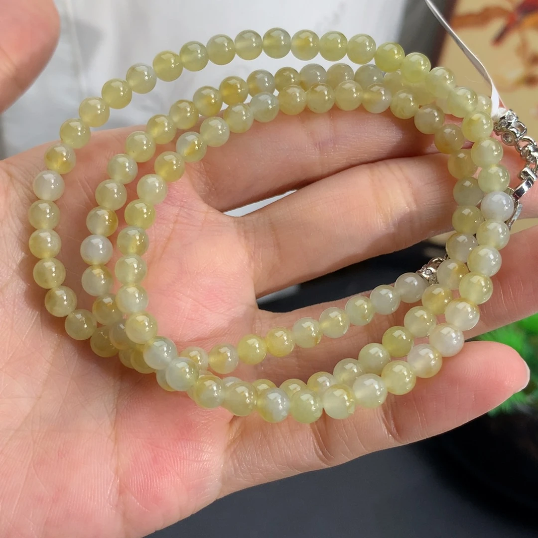 翡翠未镶嵌手串卡5冰胶冰黄翡项链