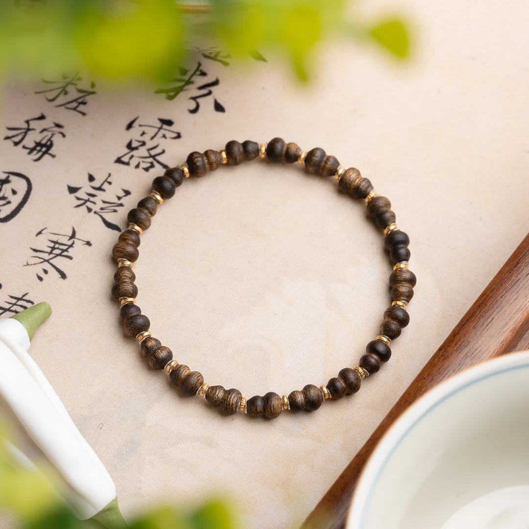 沉香莺歌绿奇楠沉香99分结香5*7mm小葫芦单圈手串结油木质香念珠