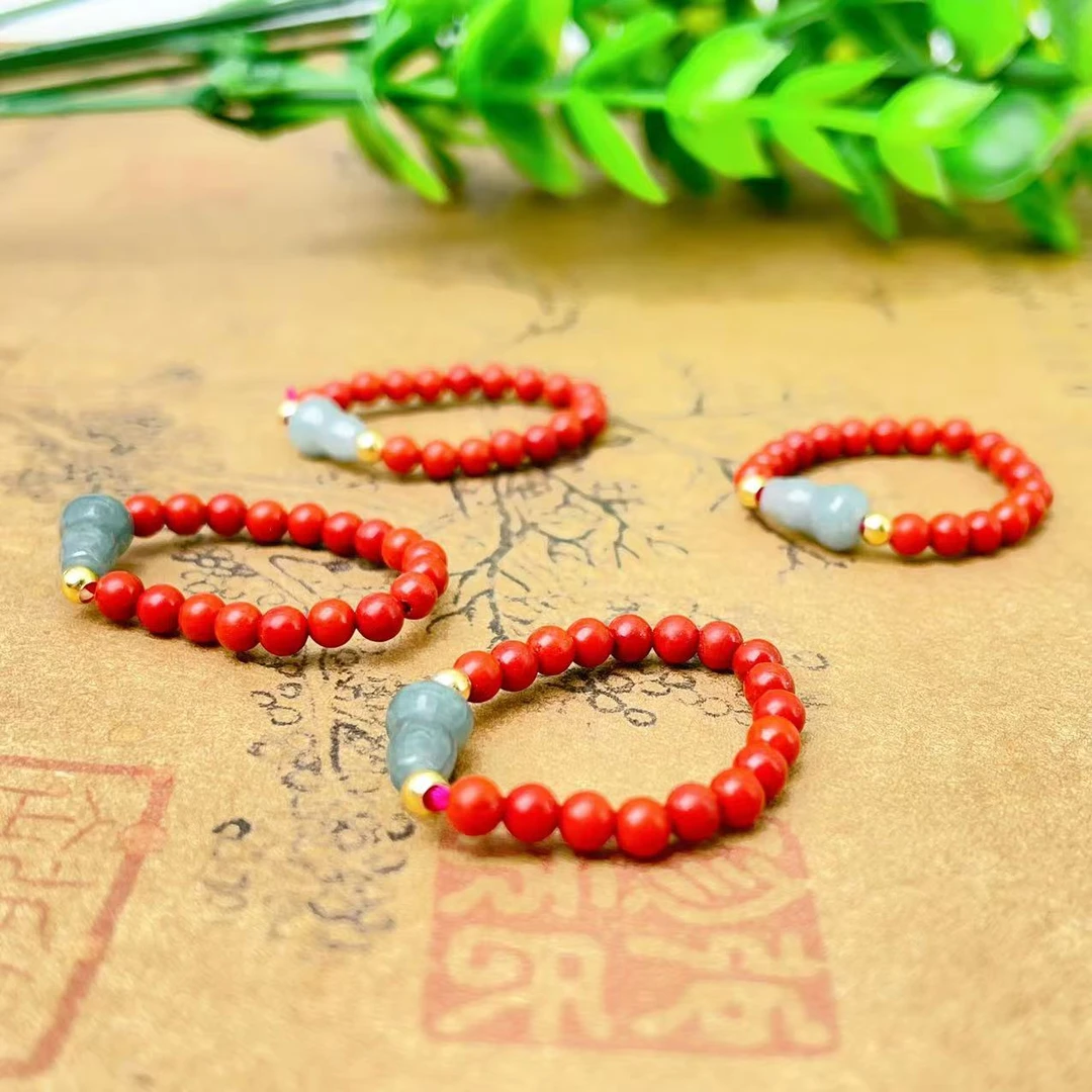 【萌宝饰品】B790天然玛瑙弹力绳蓝水葫芦戒指时尚约4mm 多样性发一
