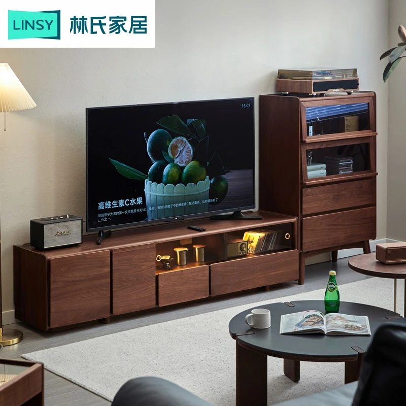 林氏家居全实木客厅电视柜黑胡桃木落地储物在野系列RQ1M ZH