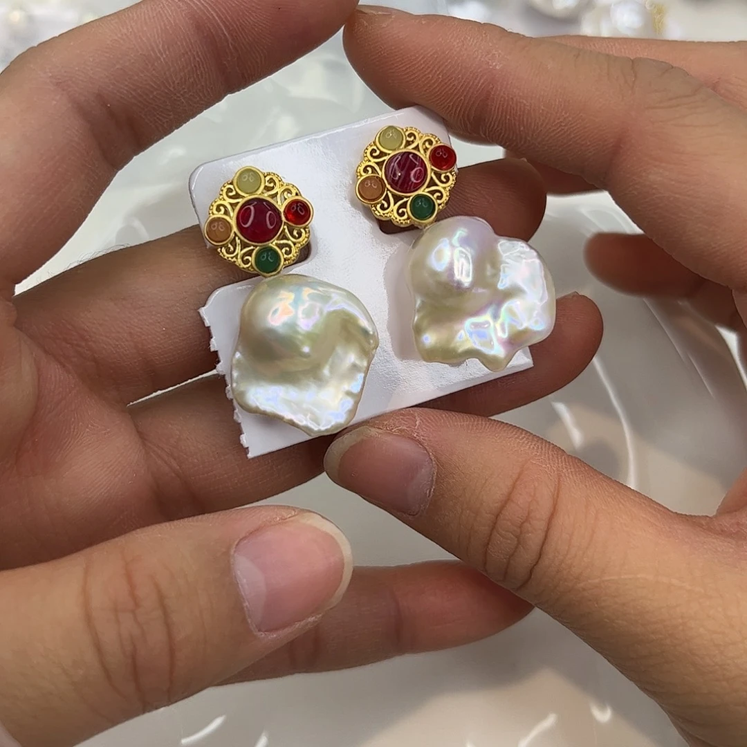 淡水珍珠耳饰合金