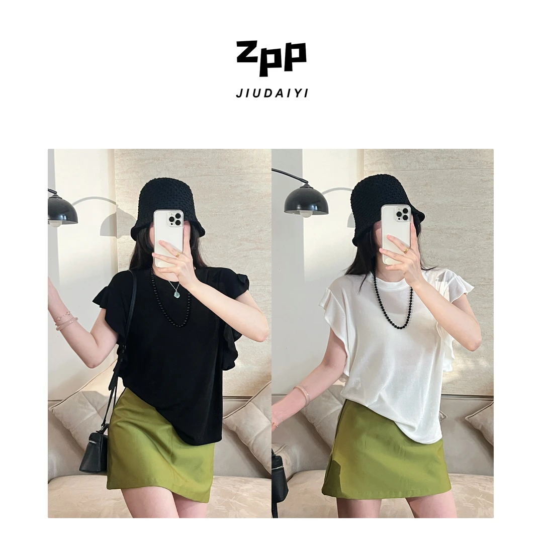 玖黛衣现货【飞飞袖】新款夏季圆领宽松花苞袖简约短袖TXP41065